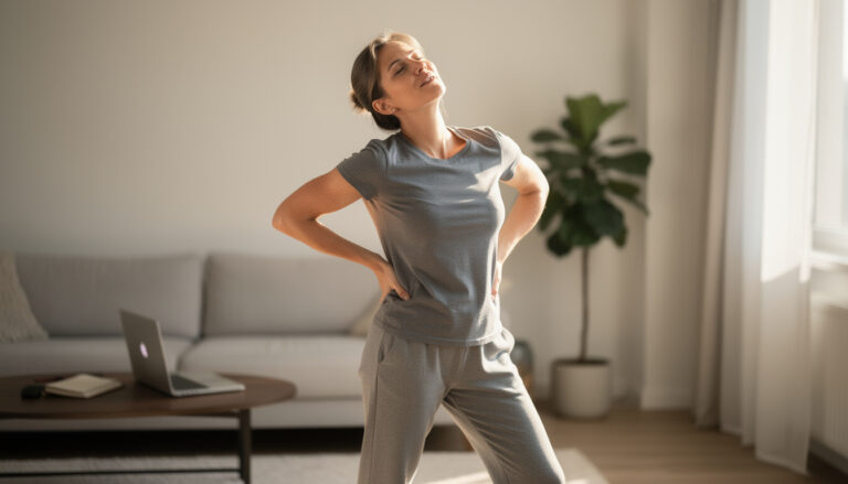 ontdek de 5 minuten stretch die rugpijn na een lange werkdag volledig verhelpt en je helpt ontspannen.