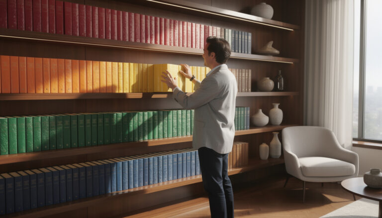 ontdek de beste methode om je boeken op kleur te sorteren en geef je interieur een stijlvolle, luxe uitstraling.