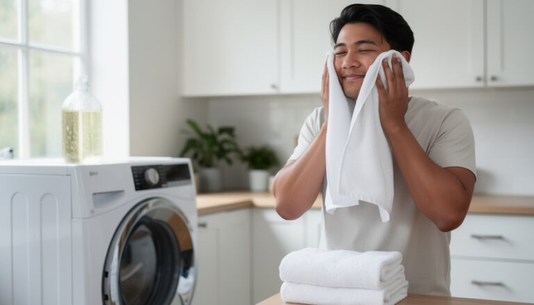 Waarom je altijd een scheut azijn bij de handdoeken moet doen